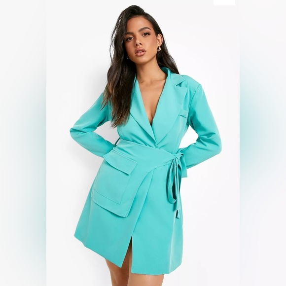 BOOHOO BELT DETAIL WRAP FRONT BLAZER DRESS - Picture 1 of 5